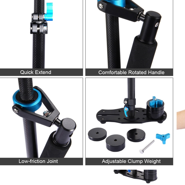 Stabilizzatore portatile in fibra di carbonio PULUZ 38,5-61 cm per video e fotocamere digitali DSLR e DV, intervallo di carico: 0,5-3 kg, P60T Blue, P60T Red