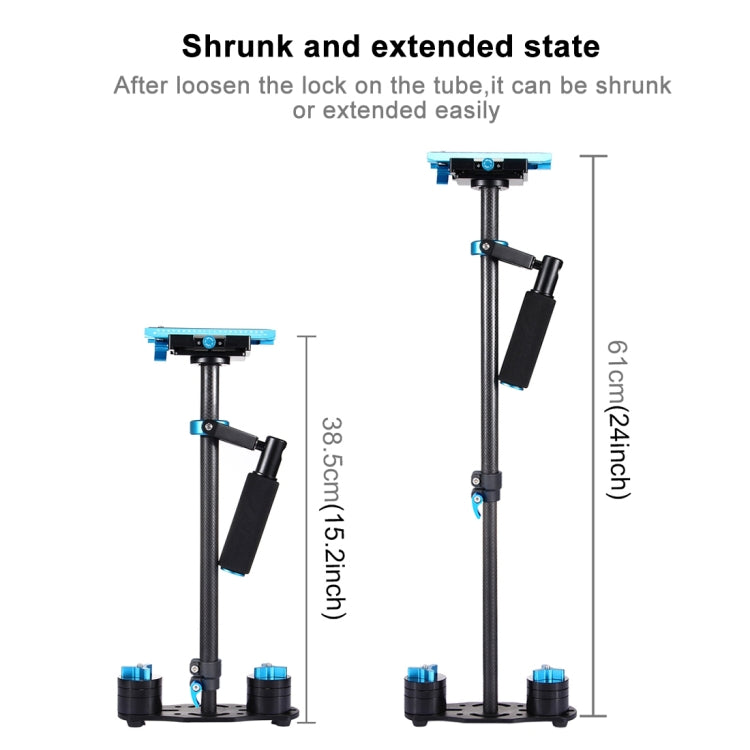 Stabilizzatore portatile in fibra di carbonio PULUZ 38,5-61 cm per video e fotocamere digitali DSLR e DV, intervallo di carico: 0,5-3 kg, P60T Blue, P60T Red