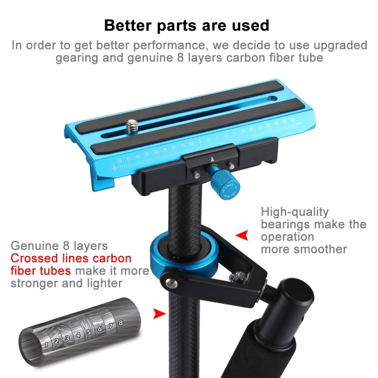 Stabilizzatore portatile in fibra di carbonio PULUZ 38,5-61 cm per video e fotocamere digitali DSLR e DV, intervallo di carico: 0,5-3 kg, P60T Blue, P60T Red