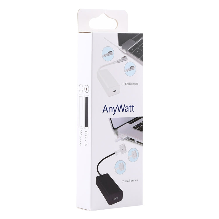 AnyWatt Convertitore adattatore di carica serie USB-C/Type-C femmina a 5 pin MagSafe 1 maschio serie L Head per MacBook, 85W Black