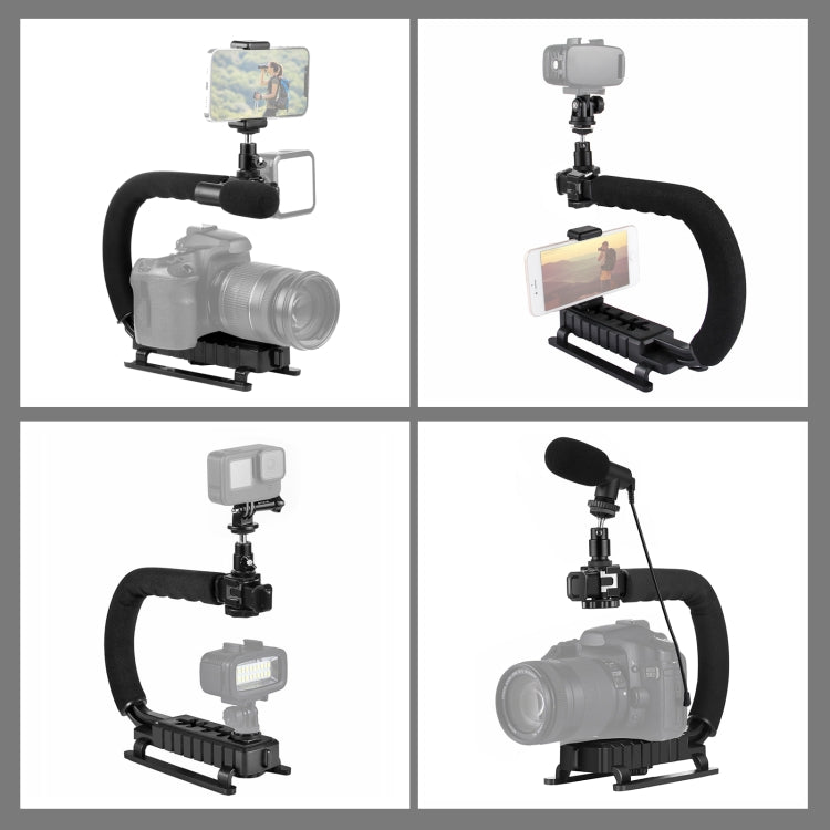 PULUZ Stabilizzatore per staffa DV portatile a forma di U/C + kit microfono per fucile video con testa per treppiede con slitta fredda per tutte le fotocamere reflex e fotocamera DV domestica, Bracket Kits + Mic