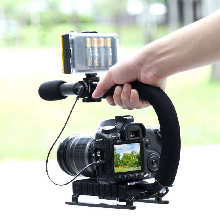 PULUZ Stabilizzatore per staffa DV portatile a forma di U/C + kit microfono per fucile video con testa per treppiede con slitta fredda per tutte le fotocamere reflex e fotocamera DV domestica, Bracket Kits + Mic