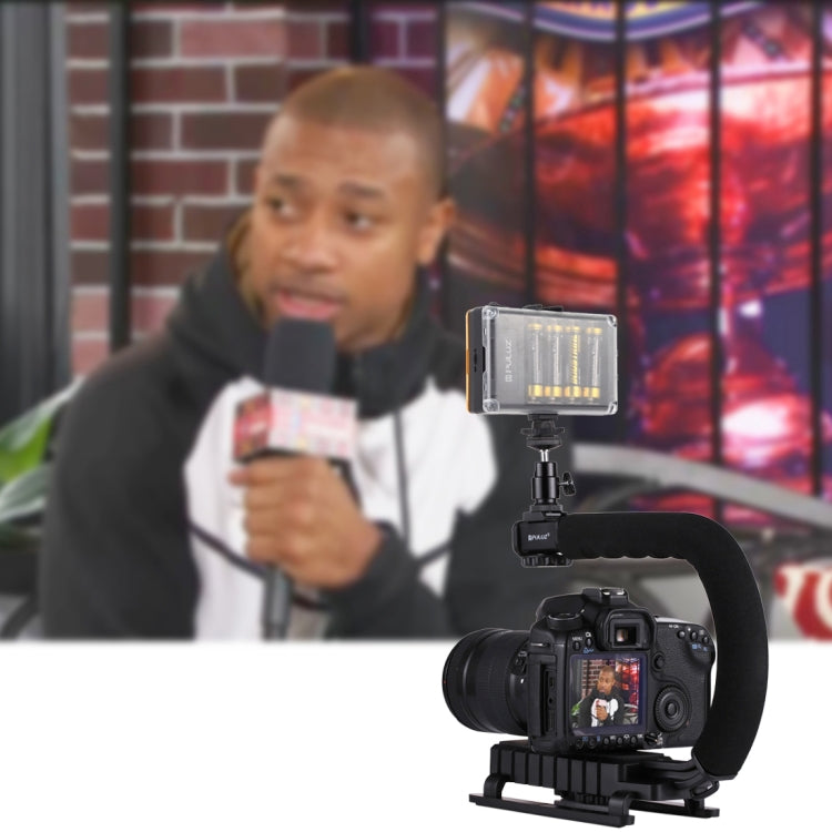 PULUZ Stabilizzatore per staffa DV portatile a forma di U/C + kit luce da studio a LED con testa per treppiede con slitta fredda per tutte le fotocamere reflex e fotocamera DV domestica, Bracket Kits + LED