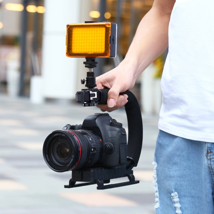 PULUZ Stabilizzatore per staffa DV portatile a forma di U/C + kit luce da studio a LED con testa per treppiede con slitta fredda per tutte le fotocamere reflex e fotocamera DV domestica, Bracket Kits + LED