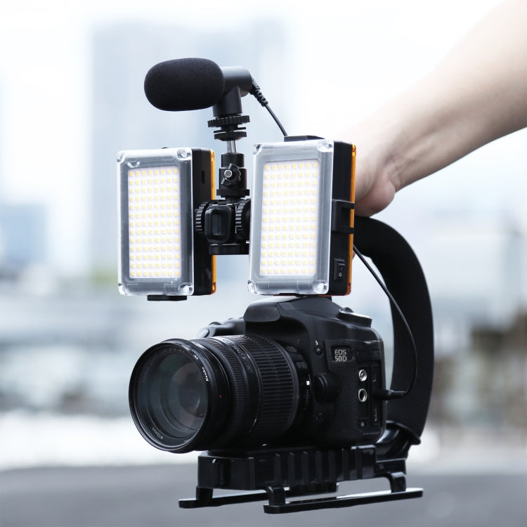 PULUZ Stabilizzatore per staffa DV portatile a forma di U/C + luce da studio a LED + kit microfono per fucile video con testa per treppiede con slitta fredda per tutte le fotocamere reflex e fotocamera DV domestica
