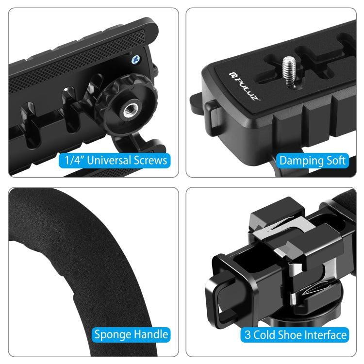 PULUZ Stabilizzatore per staffa DV portatile a forma di U/C + kit di luce di riempimento a LED con testa per treppiede con slitta fredda per tutte le fotocamere reflex e fotocamere DV domestiche, C-Shaped Bracket + Fill Light