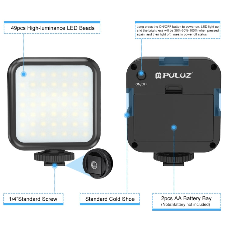 PULUZ Stabilizzatore per staffa DV portatile a forma di U/C + kit di luce di riempimento a LED con testa per treppiede con slitta fredda per tutte le fotocamere reflex e fotocamere DV domestiche, C-Shaped Bracket + Fill Light