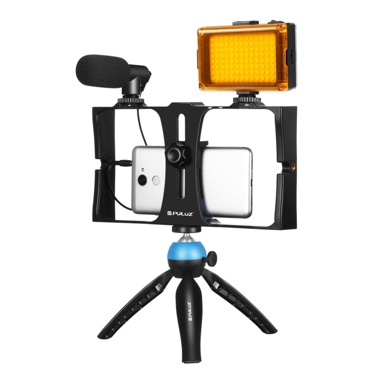 PULUZ 4 in 1 Vlogging Live Broadcast LED Selfie Light Kit di attrezzatura video per smartphone con microfono + supporto per treppiede + testa per treppiede con slitta fredda per iPhone, Galaxy, Huawei, Xiaomi, HTC, LG, Google e altri smartphone��������...