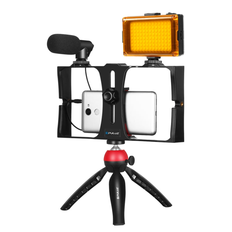 PULUZ 4 in 1 Vlogging Live Broadcast LED Selfie Light Kit di attrezzatura video per smartphone con microfono + supporto per treppiede + testa per treppiede con slitta fredda per iPhone, Galaxy, Huawei, Xiaomi, HTC, LG, Google e altri smartphone��������...