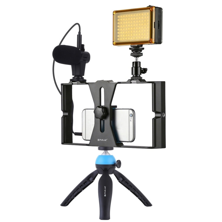 PULUZ 4 in 1 Vlogging Live Broadcast LED Selfie Light Kit di attrezzatura video per smartphone con microfono + supporto per treppiede + testa per treppiede con slitta fredda per iPhone, Galaxy, Huawei, Xiaomi, HTC, LG, Google e altri smartphone��������...