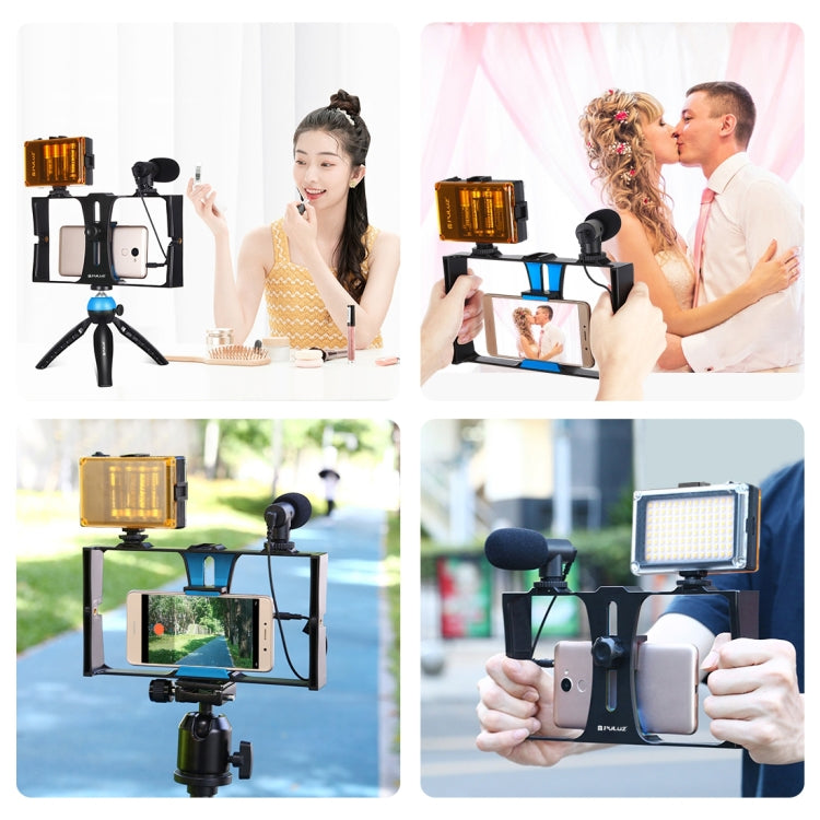 PULUZ 4 in 1 Vlogging Live Broadcast LED Selfie Light Kit di attrezzatura video per smartphone con microfono + supporto per treppiede + testa per treppiede con slitta fredda per iPhone, Galaxy, Huawei, Xiaomi, HTC, LG, Google e altri smartphone        ...