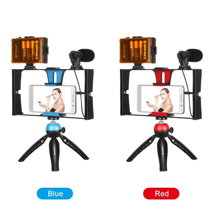 PULUZ 4 in 1 Vlogging Live Broadcast LED Selfie Light Kit di attrezzatura video per smartphone con microfono + supporto per treppiede + testa per treppiede con slitta fredda per iPhone, Galaxy, Huawei, Xiaomi, HTC, LG, Google e altri smartphone��������...