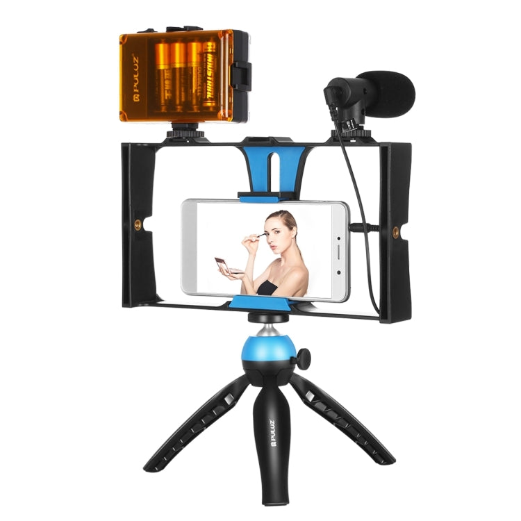PULUZ 4 in 1 Vlogging Live Broadcast LED Selfie Light Kit di attrezzatura video per smartphone con microfono + supporto per treppiede + testa per treppiede con slitta fredda per iPhone, Galaxy, Huawei, Xiaomi, HTC, LG, Google e altri smartphone        ...