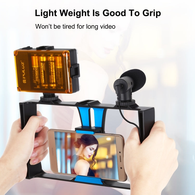 PULUZ 4 in 1 Vlogging Live Broadcast LED Selfie Light Kit di attrezzatura video per smartphone con microfono + supporto per treppiede + testa per treppiede con slitta fredda per iPhone, Galaxy, Huawei, Xiaomi, HTC, LG, Google e altri smartphone        ...