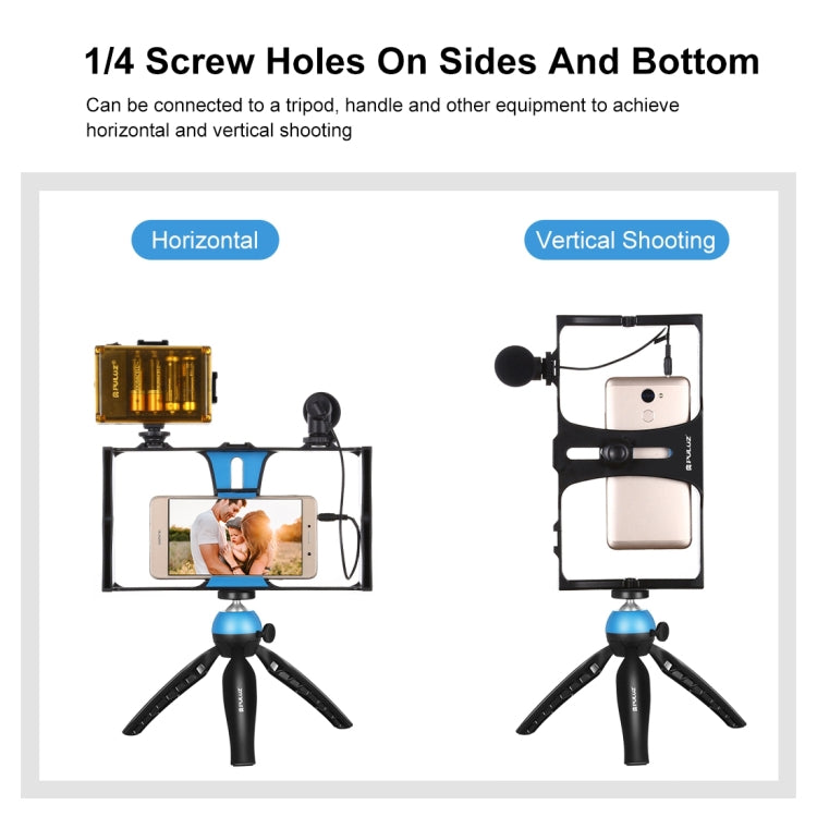 PULUZ 4 in 1 Vlogging Live Broadcast LED Selfie Light Kit di attrezzatura video per smartphone con microfono + supporto per treppiede + testa per treppiede con slitta fredda per iPhone, Galaxy, Huawei, Xiaomi, HTC, LG, Google e altri smartphone        ...