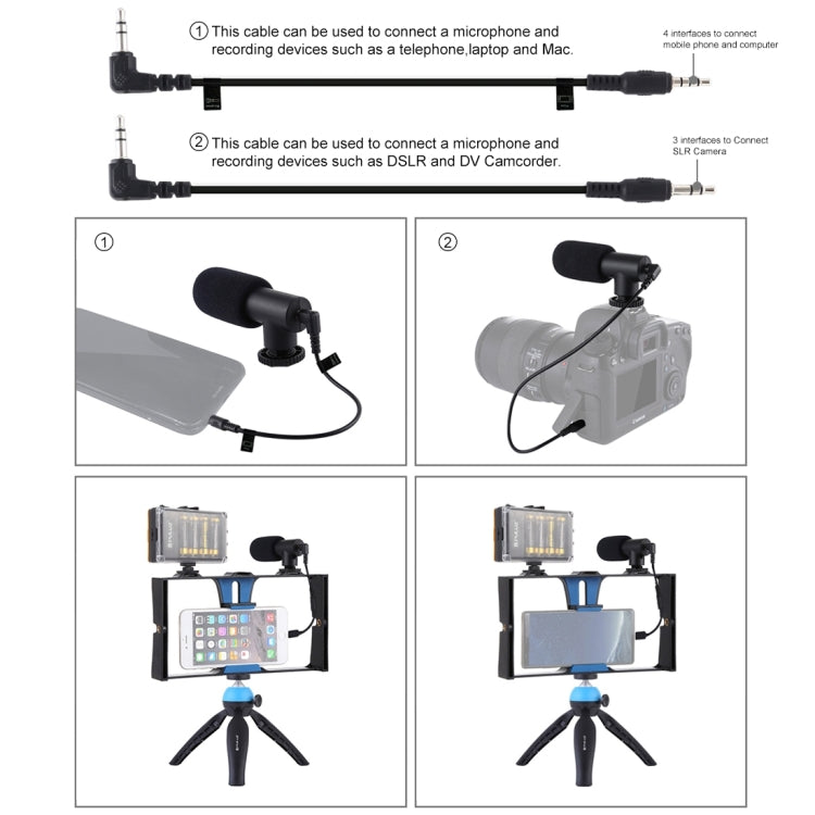PULUZ 4 in 1 Vlogging Live Broadcast LED Selfie Light Kit di attrezzatura video per smartphone con microfono + supporto per treppiede + testa per treppiede con slitta fredda per iPhone, Galaxy, Huawei, Xiaomi, HTC, LG, Google e altri smartphone��������...