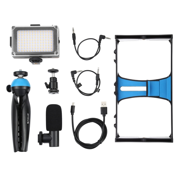 PULUZ 4 in 1 Vlogging Live Broadcast LED Selfie Light Kit di attrezzatura video per smartphone con microfono + supporto per treppiede + testa per treppiede con slitta fredda per iPhone, Galaxy, Huawei, Xiaomi, HTC, LG, Google e altri smartphone        ...