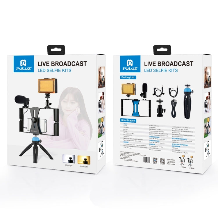 PULUZ 4 in 1 Vlogging Live Broadcast LED Selfie Light Kit di attrezzatura video per smartphone con microfono + supporto per treppiede + testa per treppiede con slitta fredda per iPhone, Galaxy, Huawei, Xiaomi, HTC, LG, Google e altri smartphone��������...