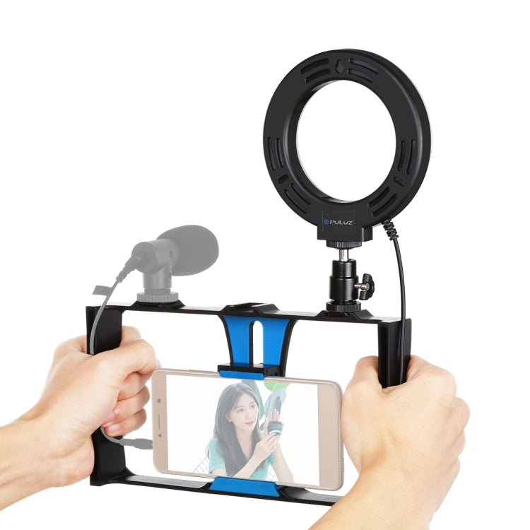 PULUZ 2 in 1 Vlogging Live Broadcast Smartphone Video Rig + Kit luce selfie LED ad anello da 4,7 pollici 12 cm con testa per treppiede con slitta fredda per iPhone, Galaxy, Huawei, Xiaomi, HTC, LG, Google e altri smartphone, 2 in 1 Ring LED