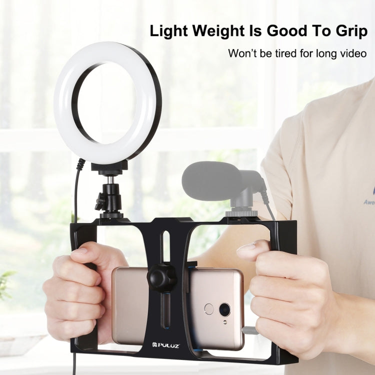 PULUZ 2 in 1 Vlogging Live Broadcast Smartphone Video Rig + Kit luce selfie LED ad anello da 4,7 pollici 12 cm con testa per treppiede con slitta fredda per iPhone, Galaxy, Huawei, Xiaomi, HTC, LG, Google e altri smartphone, 2 in 1 Ring LED