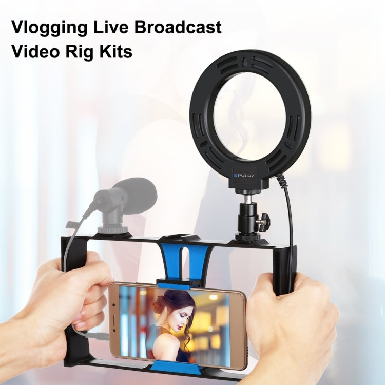 PULUZ 2 in 1 Vlogging Live Broadcast Smartphone Video Rig + Kit luce selfie LED ad anello da 4,7 pollici 12 cm con testa per treppiede con slitta fredda per iPhone, Galaxy, Huawei, Xiaomi, HTC, LG, Google e altri smartphone, 2 in 1 Ring LED