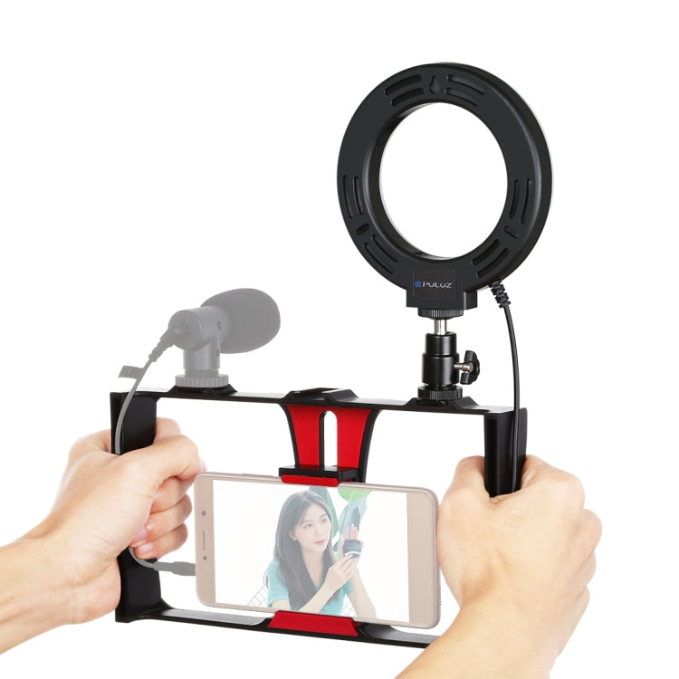 PULUZ 2 in 1 Vlogging Live Broadcast Smartphone Video Rig + Kit luce selfie LED ad anello da 4,7 pollici 12 cm con testa per treppiede con slitta fredda per iPhone, Galaxy, Huawei, Xiaomi, HTC, LG, Google e altri smartphone, 2 in 1 Ring LED
