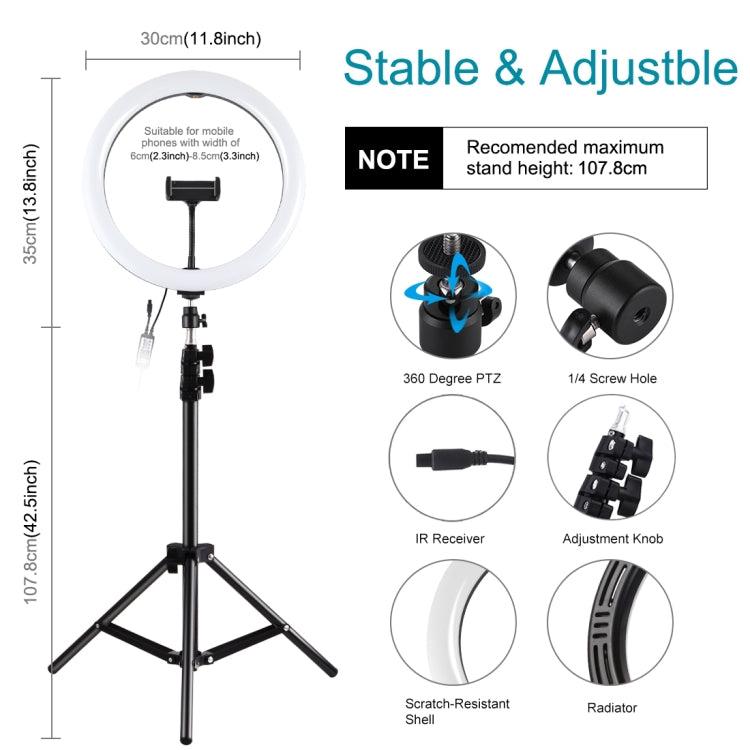 PULUZ Kit Luce Anello RGBW 30cm + Treppiede 1,1m