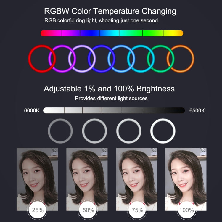 PULUZ Kit Luce Anello RGBW 30cm + Treppiede 1,1m