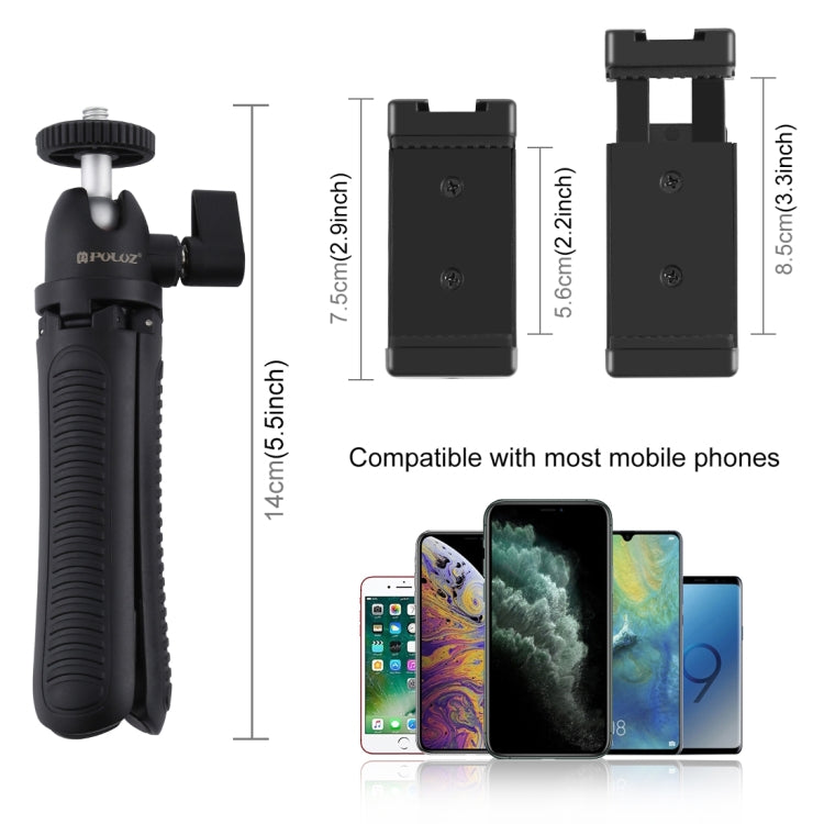 PULUZ Selfie Sticks Supporto per treppiede + Morsetto per telefono con adattatore per treppiede e vite lunga
