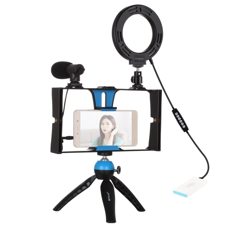 PULUZ 4 in 1 Vlogging Live Broadcast Smartphone Video Rig + Anello RGBW da 4,7 pollici 12 cm LED Selfie Light + Microfono + Kit di montaggio per treppiede tascabile con testa per treppiede con slitta fredda, 4-in-1, 4-in-1 RGBW Ring LED