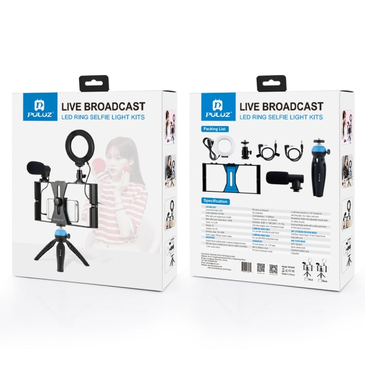 PULUZ 4 in 1 Vlogging Live Broadcast Smartphone Video Rig + Anello RGBW da 4,7 pollici 12 cm LED Selfie Light + Microfono + Kit di montaggio per treppiede tascabile con testa per treppiede con slitta fredda, 4-in-1, 4-in-1 RGBW Ring LED