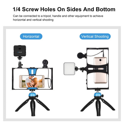 PULUZ 4 in 1 Vlogging Live Broadcast LED Selfie Fill Light Kit di attrezzatura video per smartphone con microfono + supporto per treppiede + testa per treppiede con slitta fredda per iPhone, Galaxy, Huawei, Xiaomi, HTC, LG, Google e altri smartphone