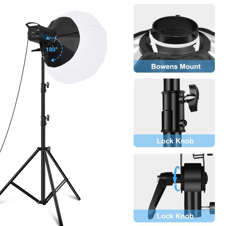 PULUZ 220V 150W 3200K-5600K Luce video da studio + supporto luce da 2,8 m + kit fotografico Softbox lanterna pieghevole da 65 cm, 120W 2700K-6500K Light 2.8m Light Holder Kit EU Plug, 120W 2700K-6500K Light 2.8m Light Holder Kit UK Plug                ...