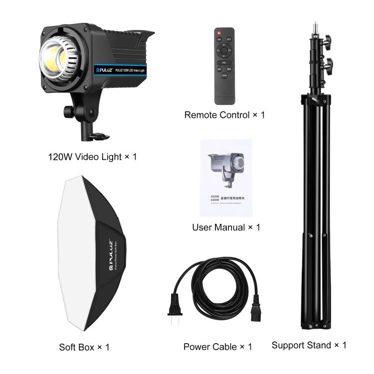 PULUZ 150W 3200K-5600K Kit luce stroboscopica per studio fotografico con riflettore Softbox e treppiede, 120W 2700K-6500K Light Kit US Plug, 120W 2700K-6500KK Light Kit EU Plug, 120W 2700K-6500K Light Kit UK Plug