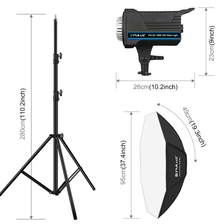 PULUZ 150W 3200K-5600K Kit luce stroboscopica per studio fotografico con riflettore Softbox e treppiede, 120W 2700K-6500K Light Kit US Plug, 120W 2700K-6500KK Light Kit EU Plug, 120W 2700K-6500K Light Kit UK Plug