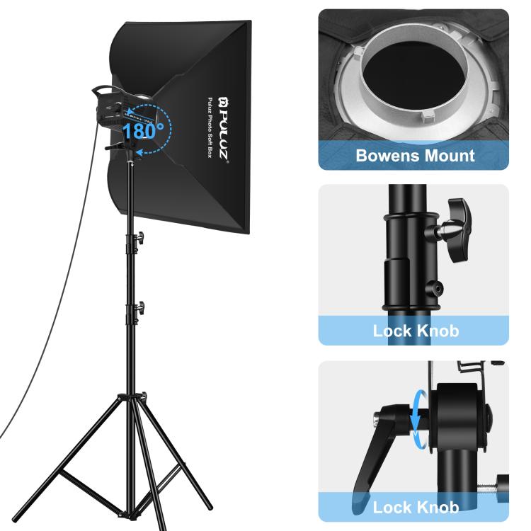 PULUZ 150W 3200K-5600K Kit luce stroboscopica per studio fotografico con riflettore Softbox e treppiede, Rectangle 120W 2700K-6500K Light Kit EU Plug, Rectangle 120W 2700K-6500K Light Kit UK Plug, Rectangle 120W 2700K-6500K Light Kit US Plug