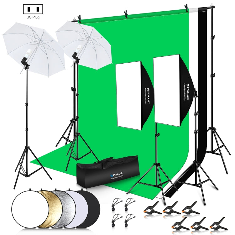 Kit fotografico Softbox da studio con luce LED PULUZ con sfondo, riflettente, supporto per treppiede e sacchi di sabbia