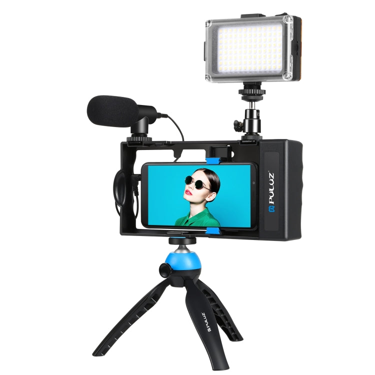 PULUZ 4 in 1 Bluetooth Vlogging portatile Trasmissione in diretta LED Selfie Light Kit di attrezzatura video per smartphone con microfono + supporto per treppiede + testa per treppiede con slitta fredda per iPhone, Galaxy, Huawei, Xiaomi, HTC, LG, Goog...