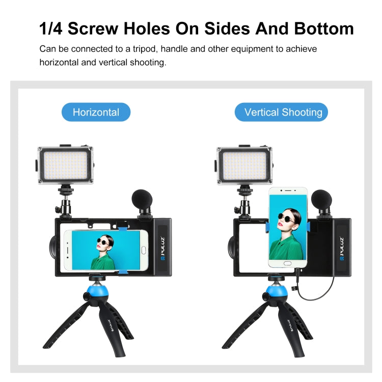 PULUZ 4 in 1 Bluetooth Vlogging portatile Trasmissione in diretta LED Selfie Light Kit di attrezzatura video per smartphone con microfono + supporto per treppiede + testa per treppiede con slitta fredda per iPhone, Galaxy, Huawei, Xiaomi, HTC, LG, Goog...