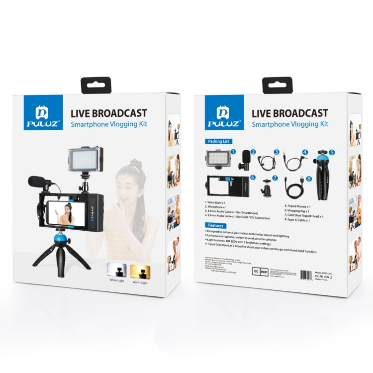 PULUZ 4 in 1 Bluetooth Vlogging portatile Trasmissione in diretta LED Selfie Light Kit di attrezzatura video per smartphone con microfono + supporto per treppiede + testa per treppiede con slitta fredda per iPhone, Galaxy, Huawei, Xiaomi, HTC, LG, Goog...