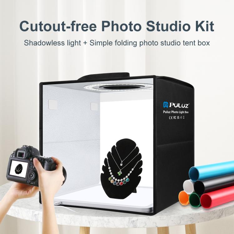PULUZ Tenda da tiro con luce ad anello pieghevole da 30 cm per illuminazione fotografica con pannello luminoso senza ombre