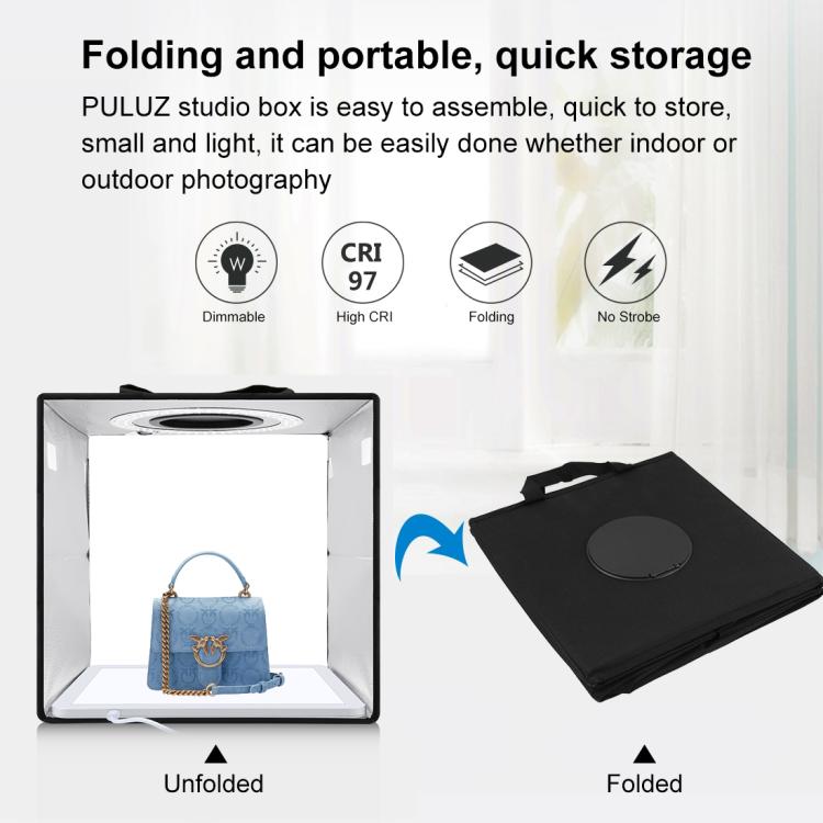 PULUZ Tenda da tiro con luce ad anello pieghevole da 30 cm per illuminazione fotografica con pannello luminoso senza ombre