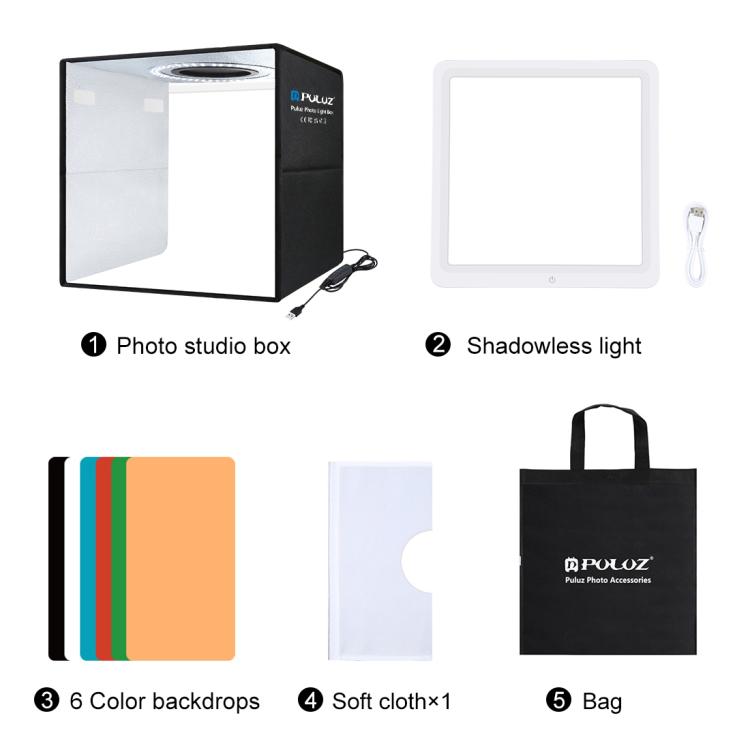 PULUZ Tenda da tiro con luce ad anello pieghevole da 30 cm per illuminazione fotografica con pannello luminoso senza ombre