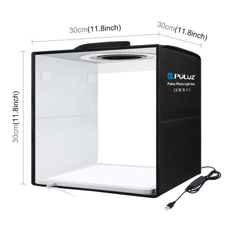 PULUZ Tenda da tiro con luce ad anello pieghevole da 30 cm per illuminazione fotografica con pannello luminoso senza ombre