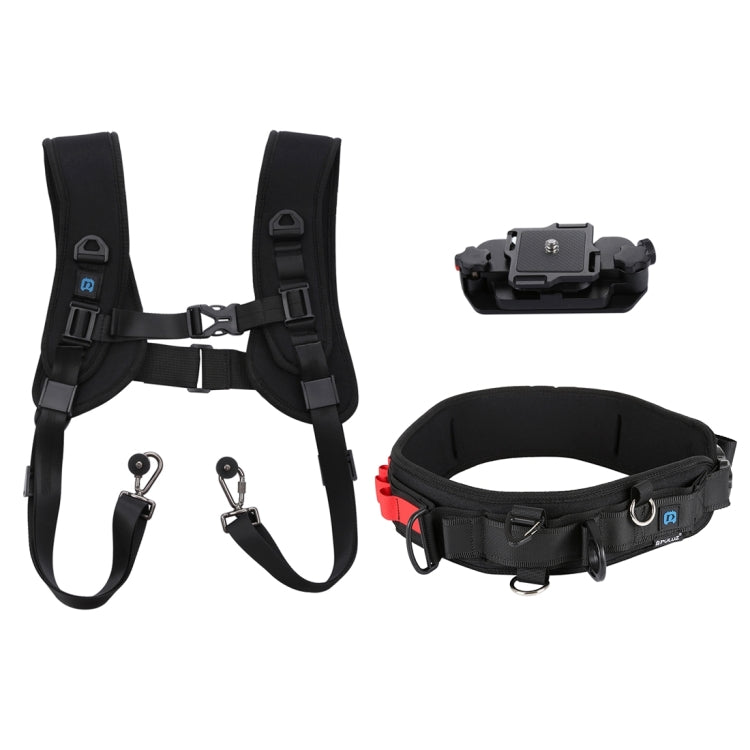 PULUZ 3 in 1 Pacchetto Multifunzionale Cintura in Vita + Doppia Tracolla + Kit di Clip per Fotocamera con Gancio per Fotocamere SLR / DSLR, Waistband Strap Kits