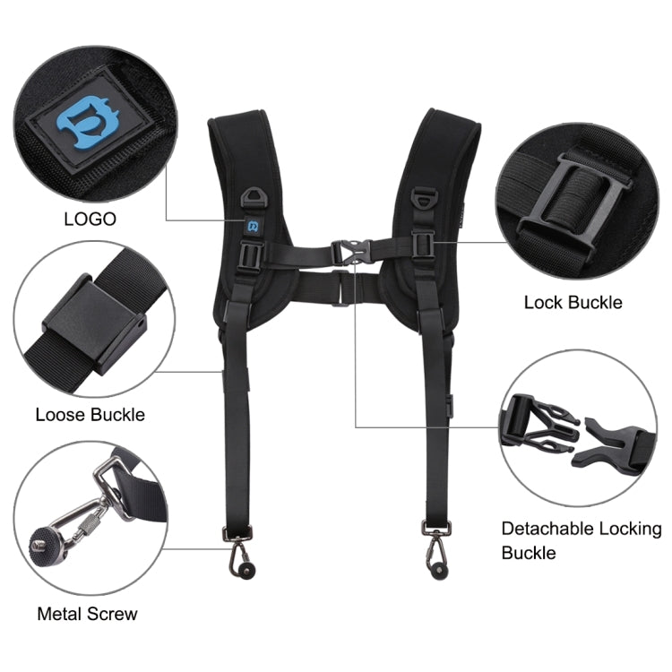 PULUZ 3 in 1 Pacchetto Multifunzionale Cintura in Vita + Doppia Tracolla + Kit di Clip per Fotocamera con Gancio per Fotocamere SLR / DSLR, Waistband Strap Kits