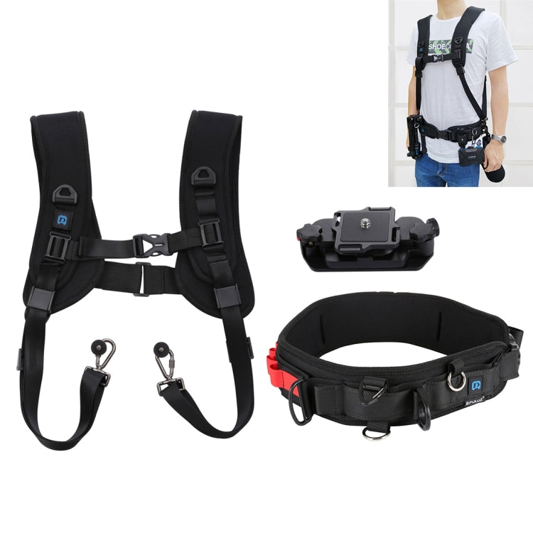 PULUZ 3 in 1 Pacchetto Multifunzionale Cintura in Vita + Doppia Tracolla + Kit di Clip per Fotocamera con Gancio per Fotocamere SLR / DSLR, Waistband Strap Kits