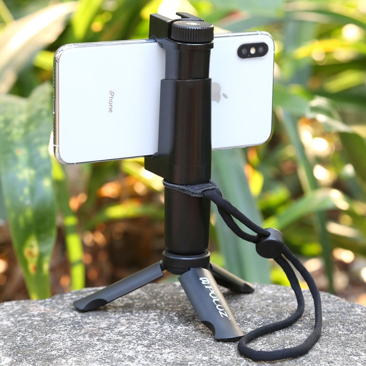 PULUZ Treppiede in plastica pieghevole + Vlogging Trasmissione in diretta Impugnatura portatile Supporto in ABS con slitta fredda e cinturino da polso per iPhone, Galaxy, Huawei, Xiaomi, Sony, HTC, Google e altri smartphone, Tripod+Handheld Grip