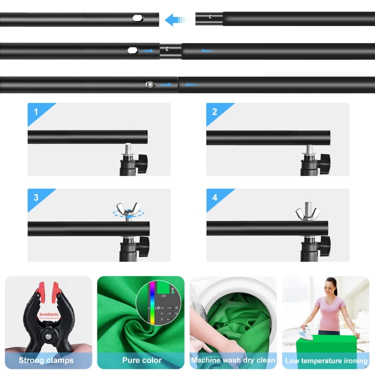 PULUZ 2x2m Photo Studio Sfondo Supporto Supporto Fondale Kit Staffa Traversa con Fondali Rosso/Blu/Verde, 2 x 2m(double stands)
