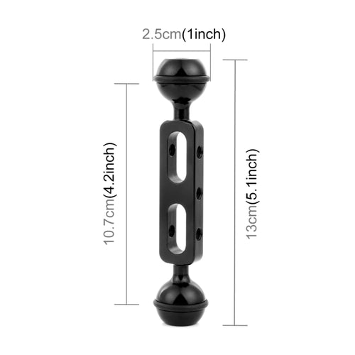Braccio a doppia sfera in lega di alluminio PULUZ da 5,1 pollici e 13 cm, diametro della sfera: 25 mm, 5.1 inch (Black), 5.1 inch (Red)